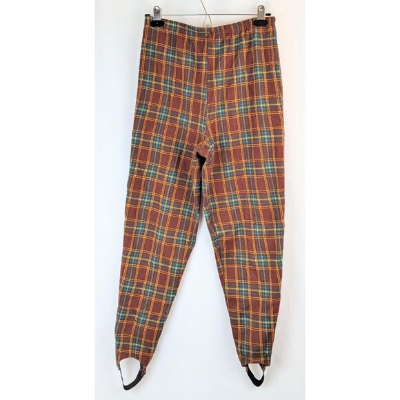 Vintage 1980s Womens Stretchy Stirrup Pants Elastic Pull-on Funky Brown Plaid - Picture 7 of 10